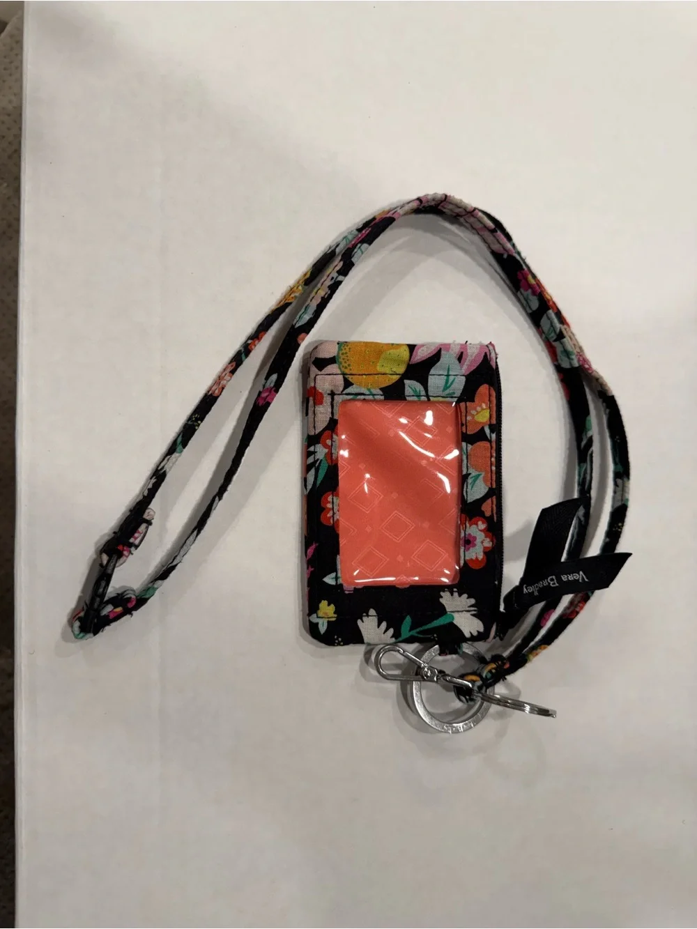 Vera Bradley Zip ID Case Wallet & Breakaway Lanyard Set Vibrant Black Floral